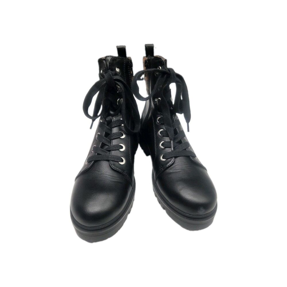 Nine West Wylie Boot Size 8 Black Lace Up Animal Print Accent - Picture 2 of 9